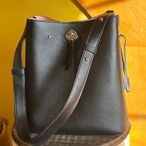 Kate Spade Black Tote with Adjustable Strap and Metal Detail
